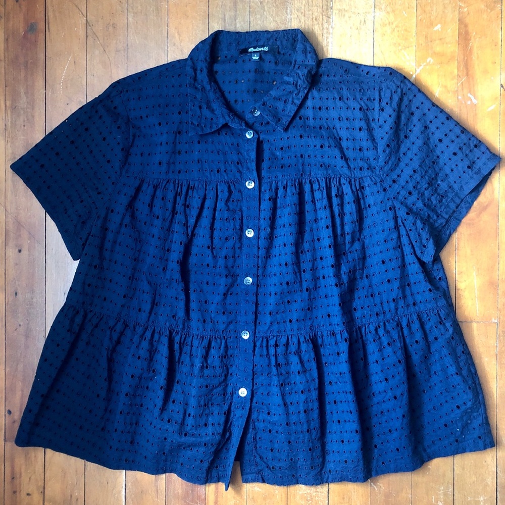 Madewell Burton Down Eyelet Swing Top - Navy